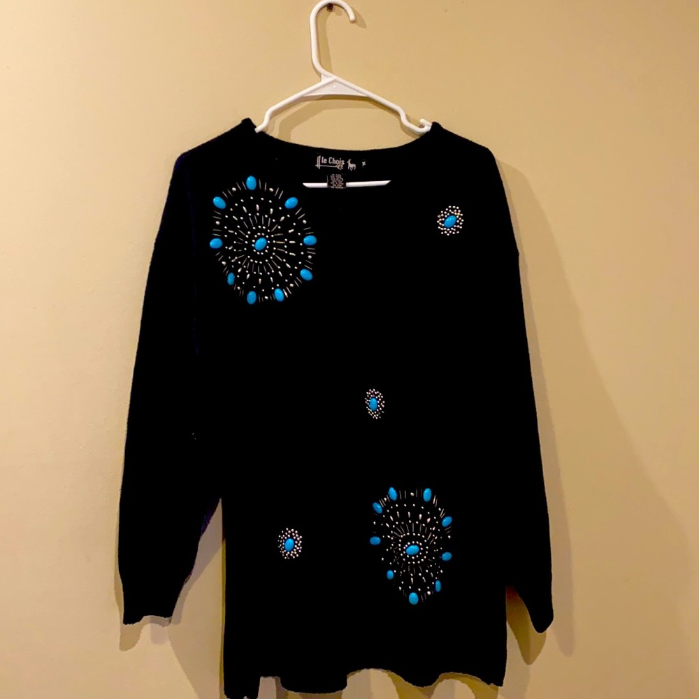 Le Chois Vintage 80s style bedazzled sweater M